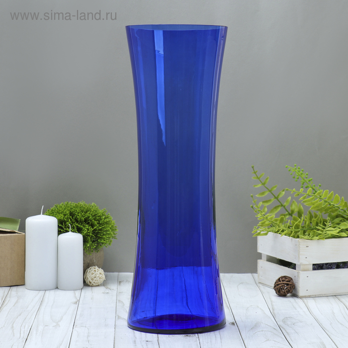 ваза С-53 h 400 мм. из синего стекла (без декора) ваза с 81 3 из синего стекла без декора h 51см d горлышка 3х2 5см d основания 12см