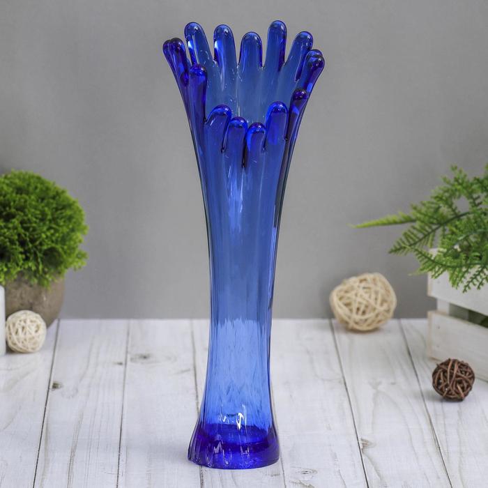 ваза Коралл h 280 мм. из синего стекла (без декора) ваза волна h 280 мм из прозрачного стекла без декора