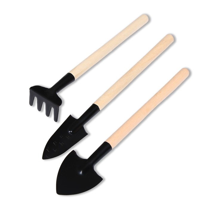 Набор садового инструмента, 3 предмета: грабли, 2 лопатки, длина 24 см, деревянные ручки набор садового инструмента 2 предмета