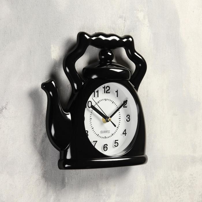 Часы настенные, серия: Кухня, "Чайник", черный, 24х24 см, плавный ход