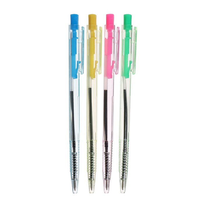 Ручка шариковая автоматическая, тонированный прозрачный корпус, МИКС