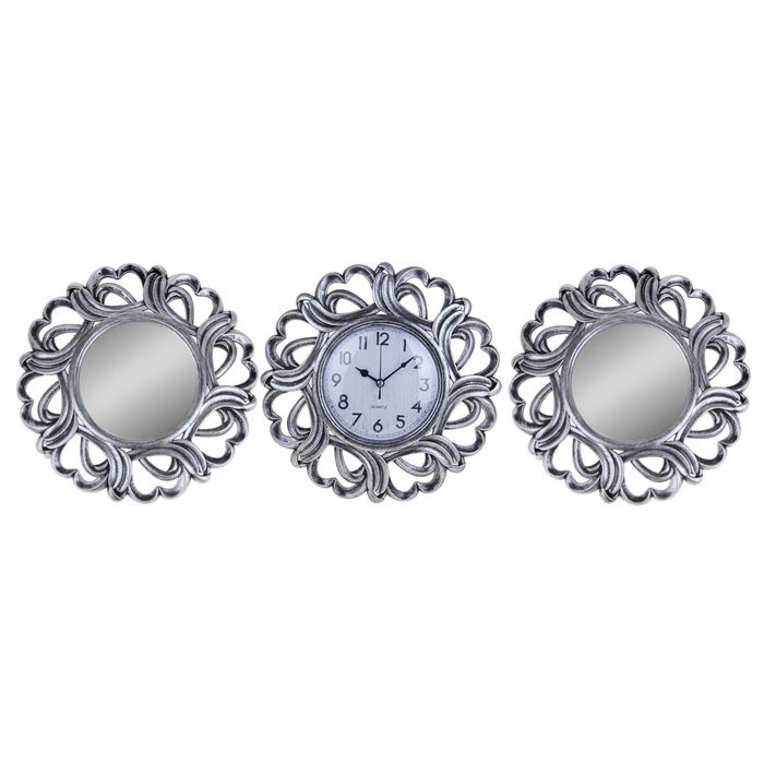 Часы настенные интерьерные "Лепнина" + 2 зеркала, под серебро