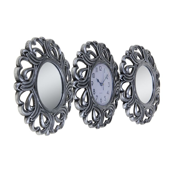 Часы настенные интерьерные "Лепнина" + 2 зеркала, под серебро