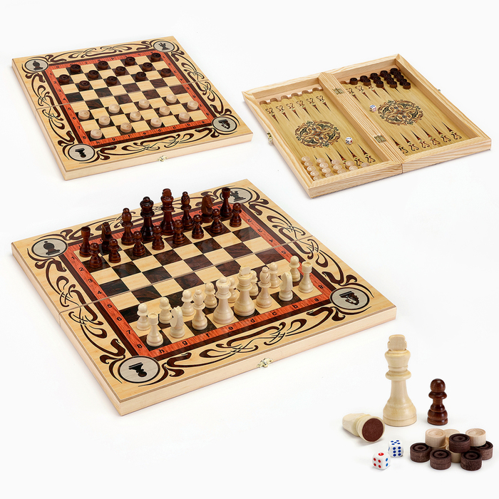 Настольная игра 3 в 1 Статус: шахматы, шашки, нарды (доска дерево 50х50 см)