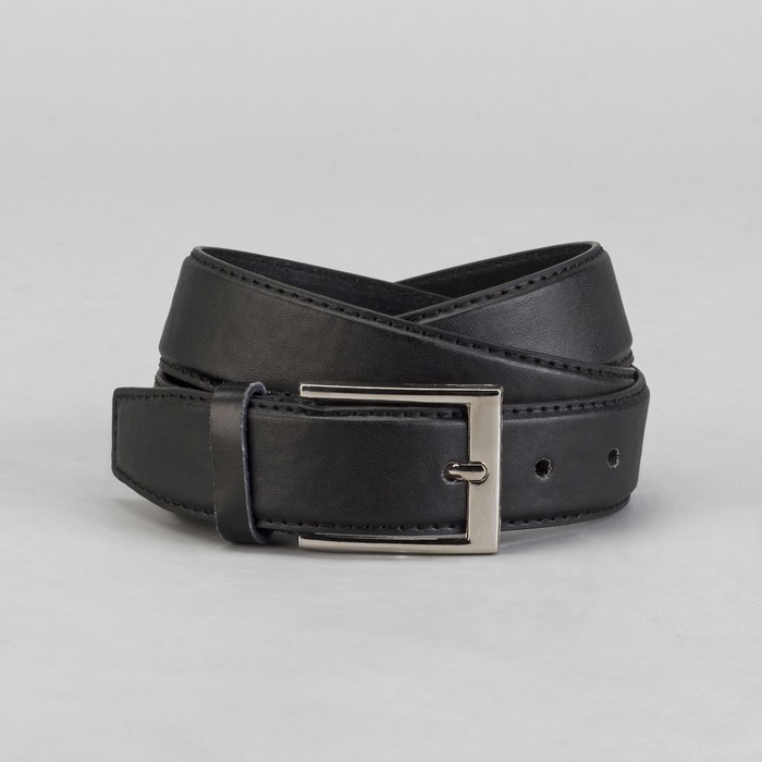 Ремень мужской, винт, гладкий, пряжка под серебро, ширина - 3,5см, чёрный