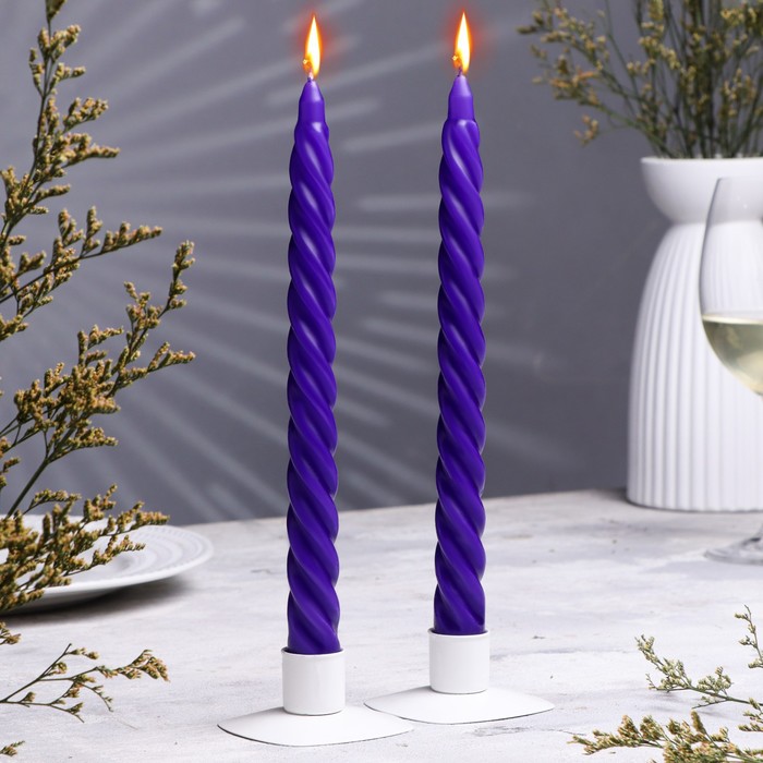 Набор свечей витых, 2,2х 25 см, лакированная 2 штуки, фиолетовый набор свечей витых 2 2х 25 см 2 штуки чёрный