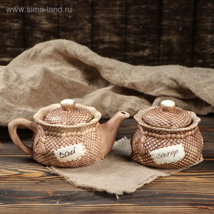 фото Чайный набор "мешок" чайник, сахарница, 0,7 л/0,6 л керамика ручной работы