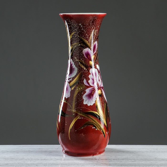 Ваза напольная "Осень" кракелюр, бордовая