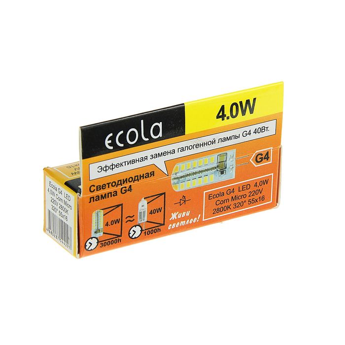 Лампа светодиодная Ecola, G4, 4 Вт, 2800 K, 320°, 15 * 43 мм