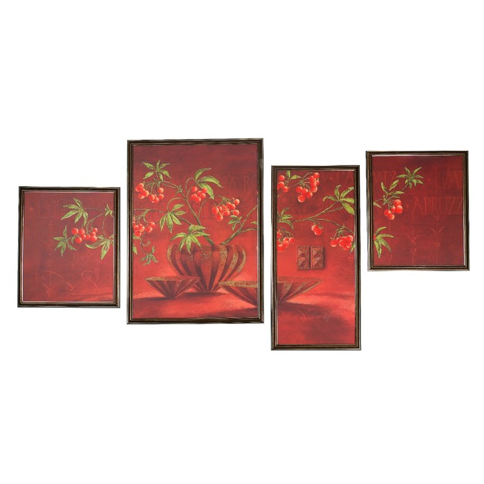 Модульная картина в раме "Рябина в вазе", 2 — 29×35 см, 1 — 40×55 см, 1 — 25×55 см, 65×125 см