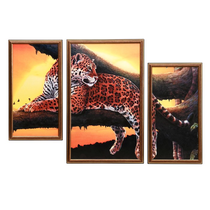 Модульная картина в раме "Гепард на дереве" рама микс