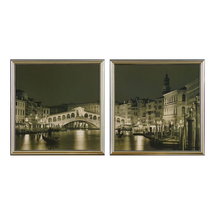 Модульная картина в раме "Чёрно-белая Венеция", 2 шт. — 36×36 см, 36×72 см