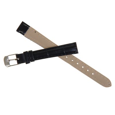 Ремешок для часов, 12мм, экокожа, фактура рептилия, 19см, черный