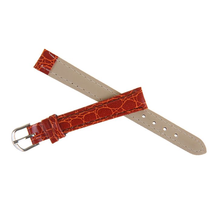 Ремешок для часов, кожзам, 12мм, Рептилия бордо 19см