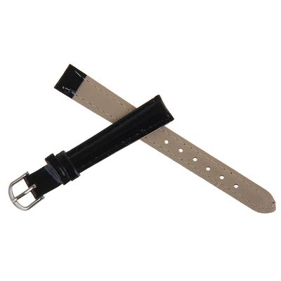 Ремешок для часов, 12мм, лакированная экокожа, 19см, черный