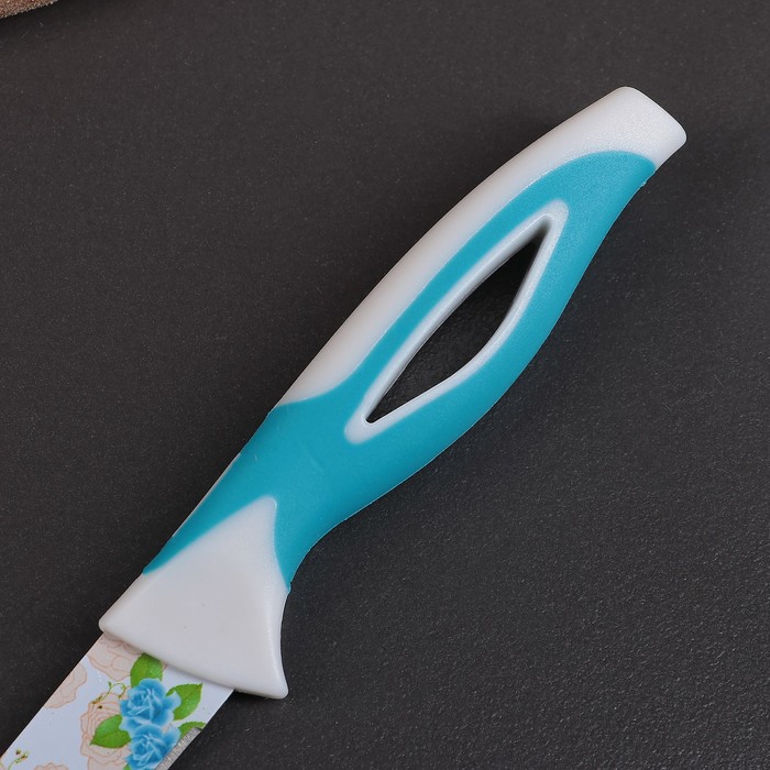 Нож с антиналипающим покрытием "Райский сад" лезвие 8,5 см, цвет голубой