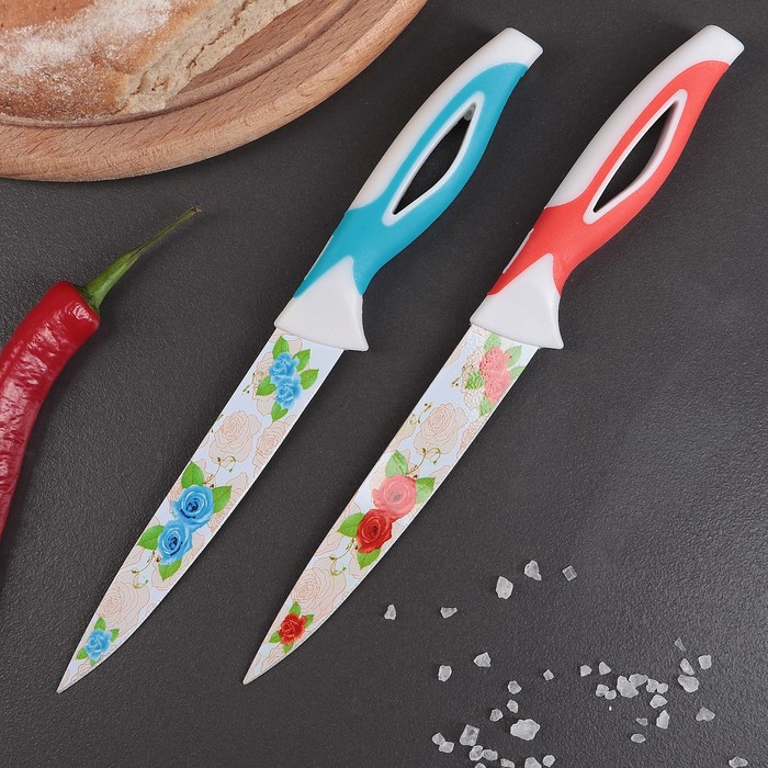 Нож с антиналипающим покрытием "Райский сад", лезвие 12,5 см, МИКС