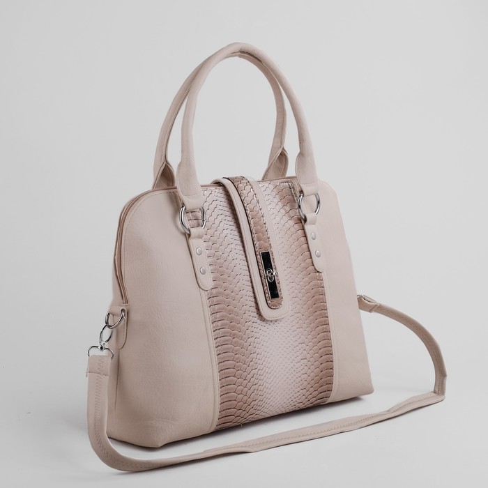 Сумка женская, 2 отдела, наружный карман, светло-бежевый