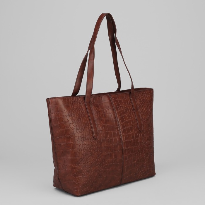 Сумка женская на молнии, 1 отдел с перегородкой, темно-коричневая