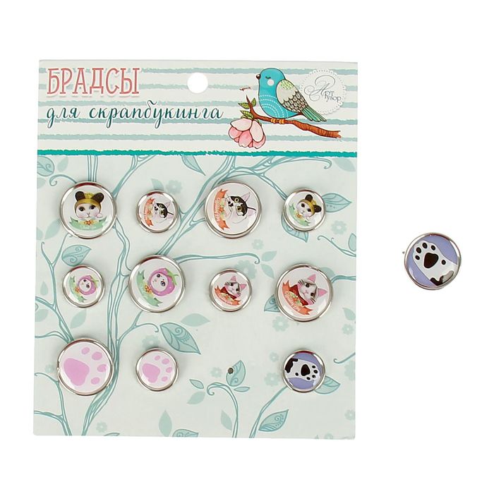 Брадсы для скрапбукинга "Кошачья нежность" ( набор 12 шт., 1,9см,1,4см.) 13х11 см