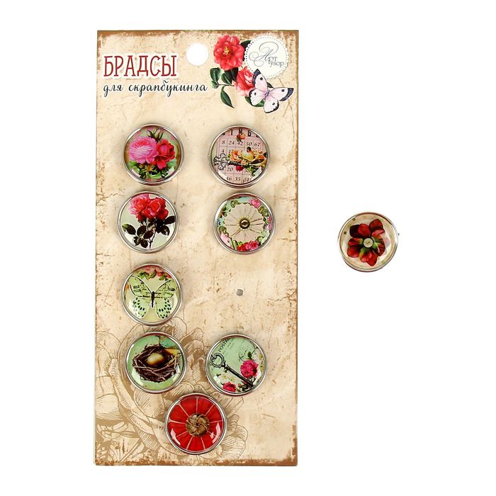 Брадсы для скрапбукинга "Секреты" ( набор 9 шт. 1,9 см.) МИКС 14х6,5 см