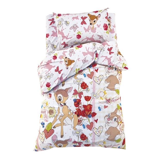 Постельное бельё 1, 5 сп "Бемби", размер 143х215 см, 150х214 см, 50х70 см -1 шт., 100% хлопок, Дисней беби
