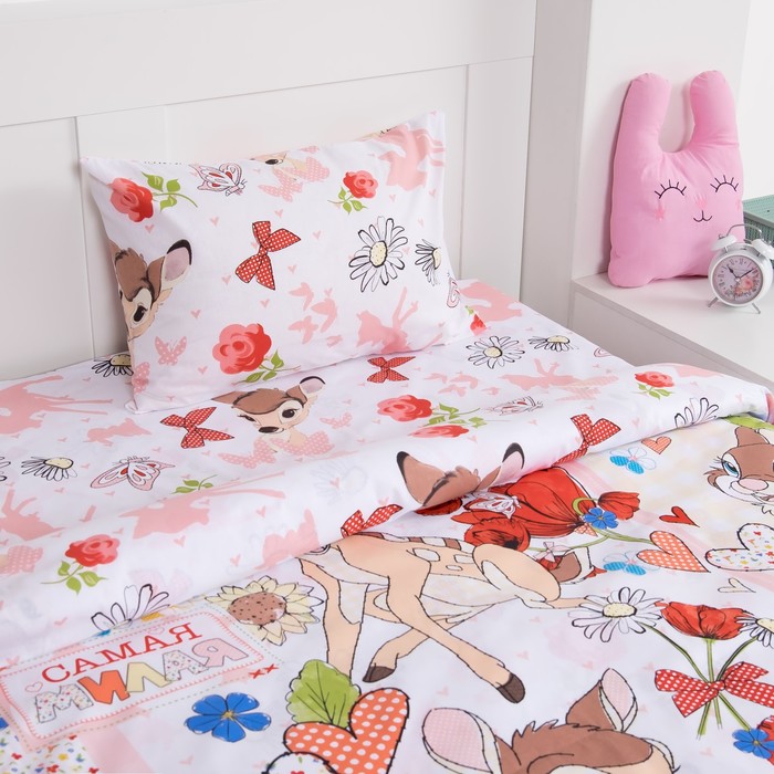 Постельное бельё 1, 5 сп "Бемби", размер 143х215 см, 150х214 см, 50х70 см -1 шт., 100% хлопок, Дисней беби