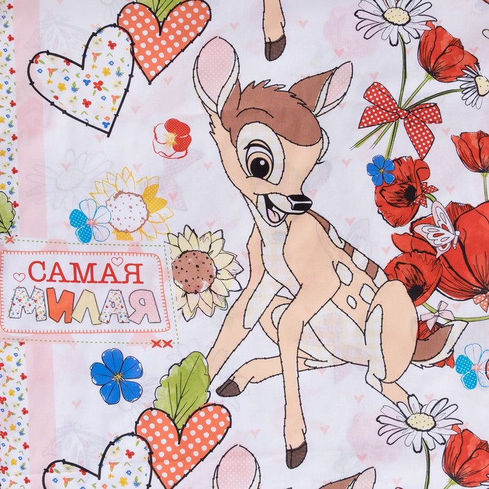 Постельное бельё 1, 5 сп "Бемби", размер 143х215 см, 150х214 см, 50х70 см -1 шт., 100% хлопок, Дисней беби