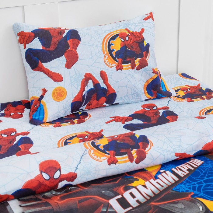 Постельное бельё 1,5 сп "Человек-Паук: Самый крутой", размер 143х215 см, 150х214 см, 50х70 см -1 шт., 100% хлопок, бязь 125 г/м2
