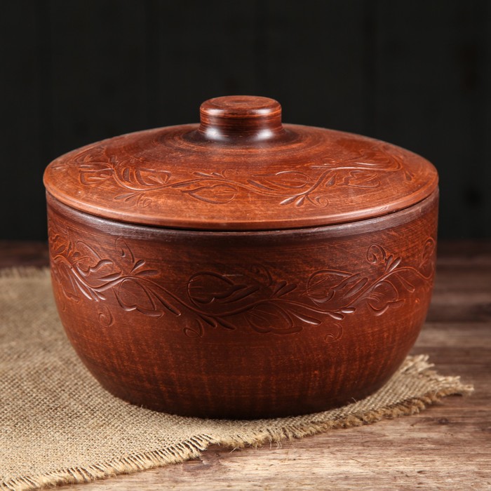 Жаровня, декор, красная глина, 2 л