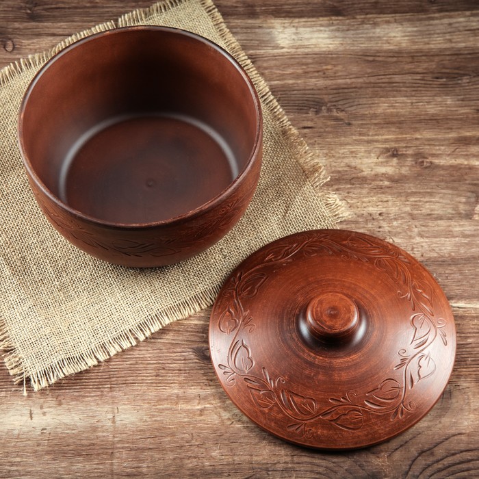 Жаровня, декор, красная глина, 2 л