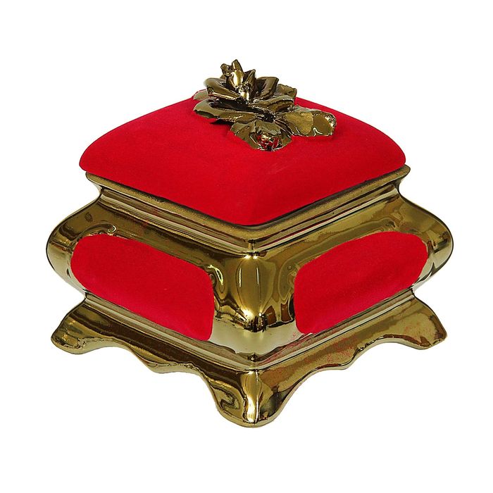 Шкатулка "Золотая роза" булат, флок, красная
