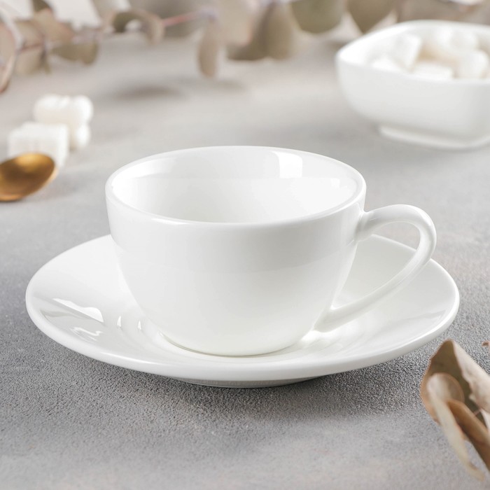 Кофейная пара фарфоровая Wilmax, 2 предмета: чашка 160 мл, блюдце d=14,3 см, цвет белый кофейная пара фарфоровая мрамор чашка 90 мл блюдце d 11 2 см цвет белый