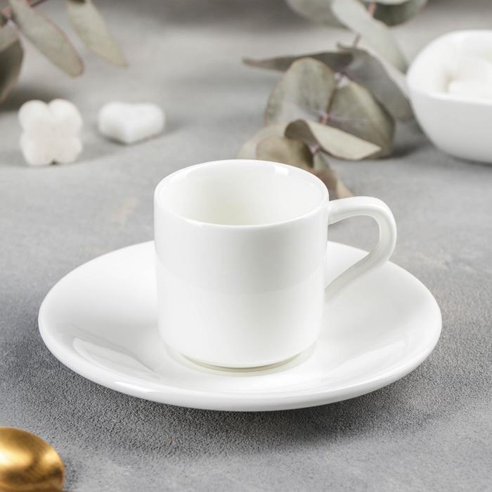 Кофейная пара фарфоровая Wilmax, 2 предмета: кружка 90 мл, блюдце d=13 см, цвет белый кофейная пара фарфоровая мрамор чашка 90 мл блюдце d 11 2 см цвет белый