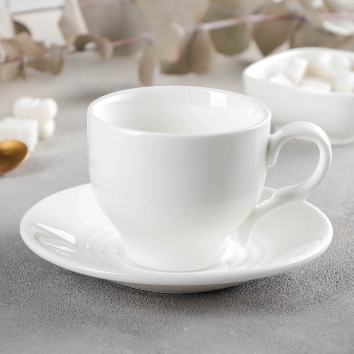 Чайная пара фарфоровая Wilmax, 2 предмета: чашка 220 мл, блюдце d=14,2 см, цвет белый пара чайная wilmax 220 мм