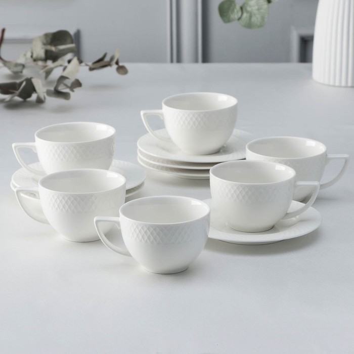 Набор фарфоровый чайный «Юлия Высоцкая», на 6 персон, 12 предметов: 6 чашек 200 мл, 6 блюдец, цвет белый