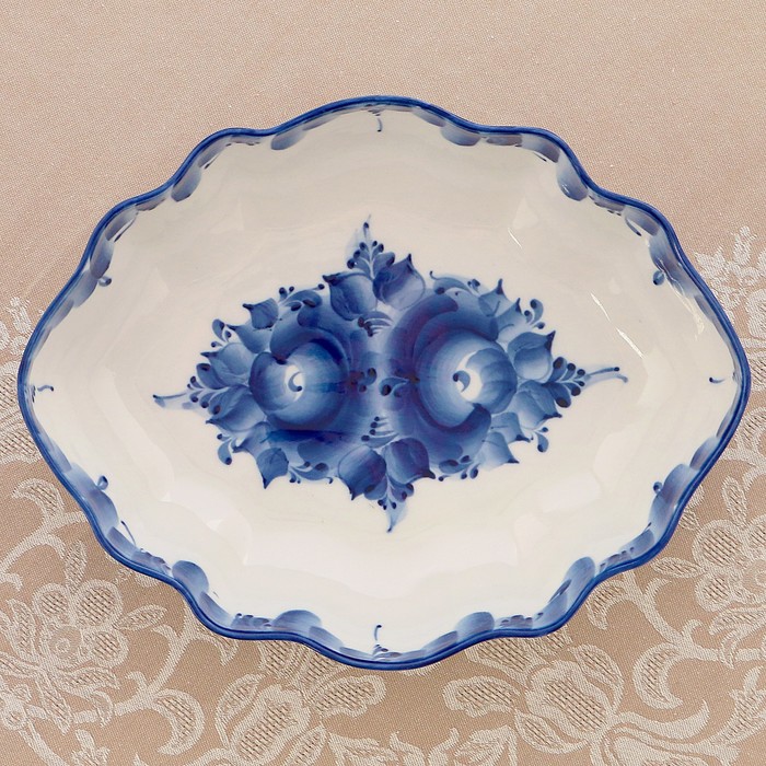 Блюдо для заливного «Весна», гжель, кобальт