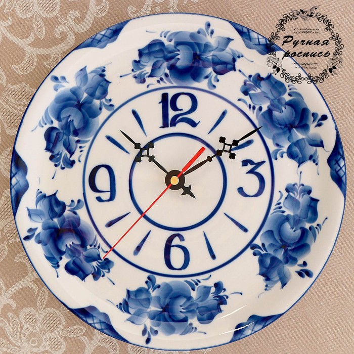 Часы «Тарелка», гжель, кобальт