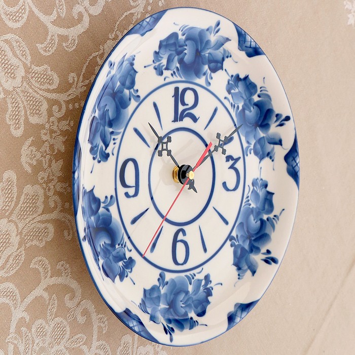 Часы «Тарелка», гжель, кобальт