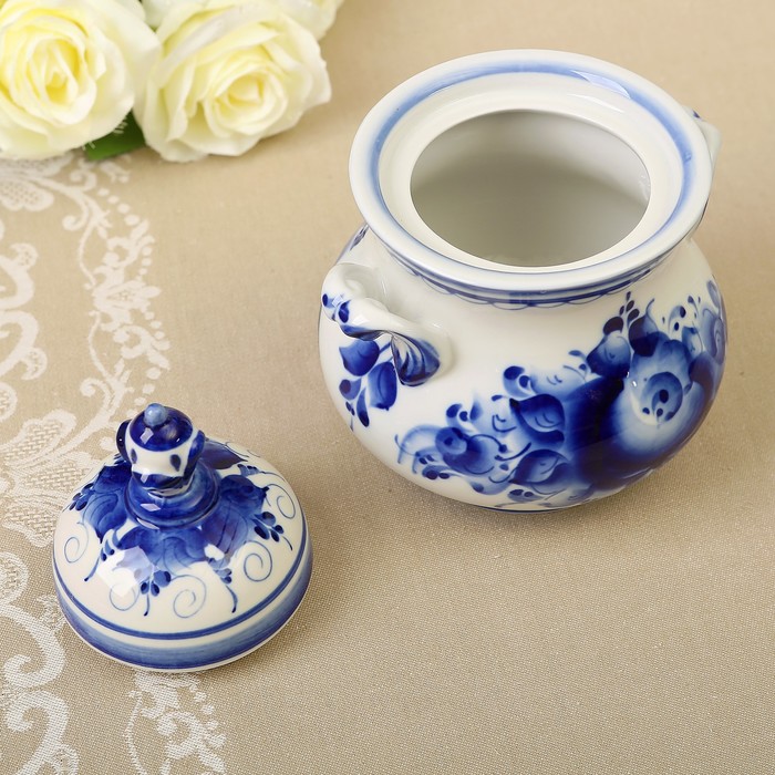 Горшочек для жаркого «Вечер», гжель, фарфор