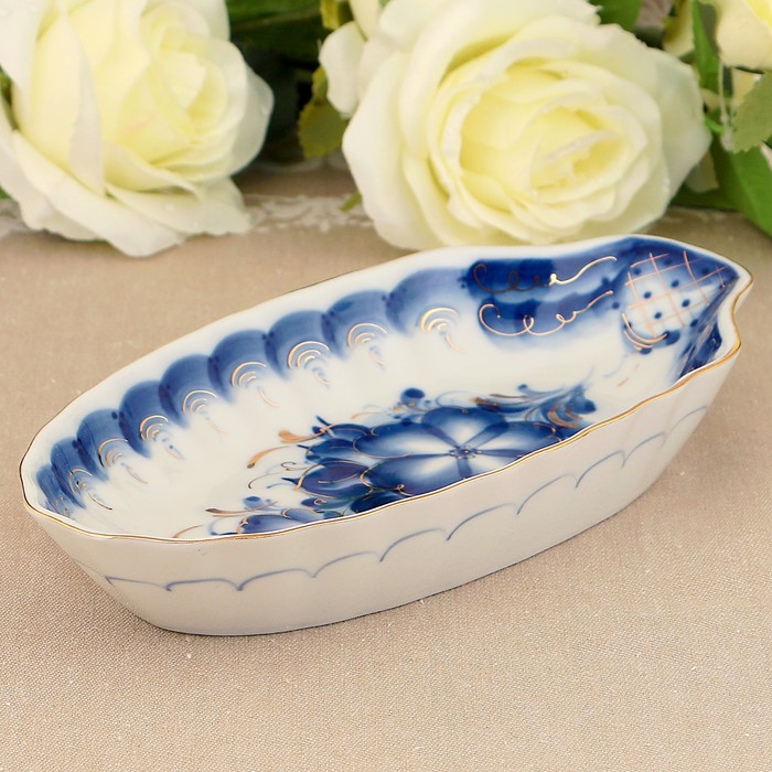 Селёдочница «Ракушка», гжель, фарфор