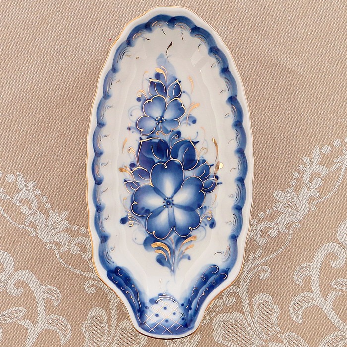 Селёдочница «Ракушка», гжель, фарфор