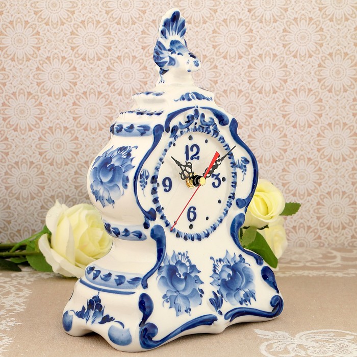 Часы «Кукушка», гжель, кобальт