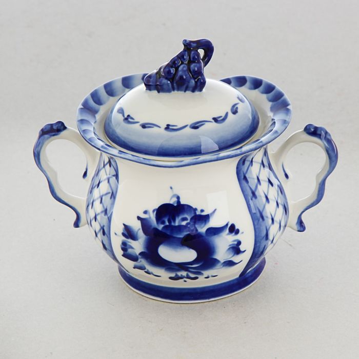 Сахарница с ручками «Голубика», гжель, фарфор