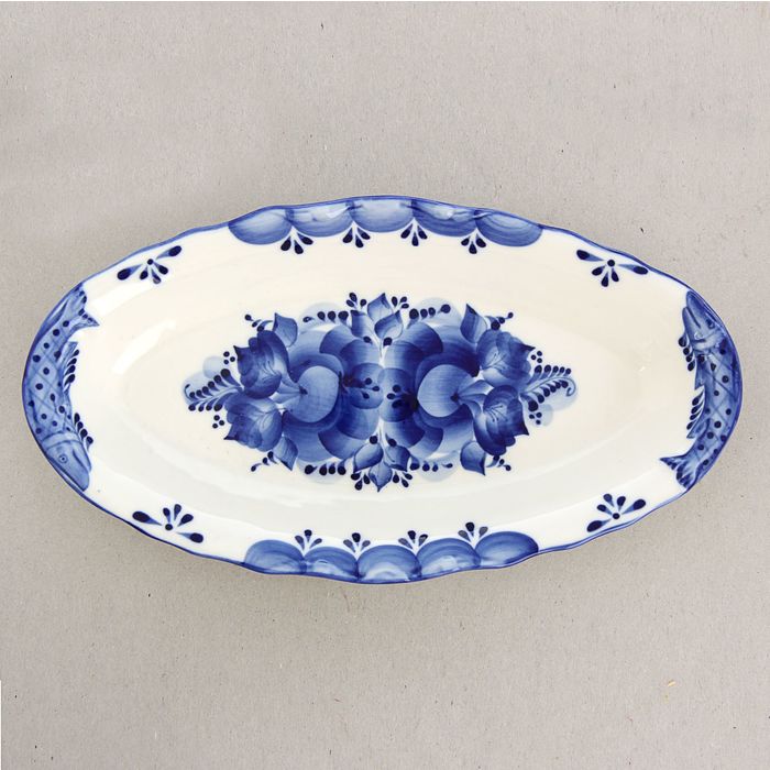 Селёдочница «Матрос», гжель, кобальт