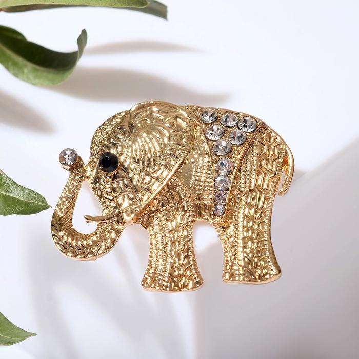 Брошь "Слон индийский", цвет белый в золоте