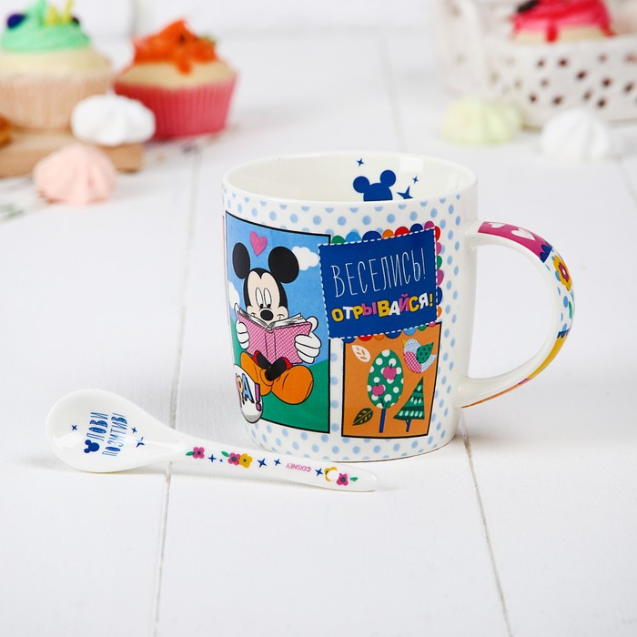 Набор кружка с ложкой "Улыбайся" Микки Маус, 350 мл