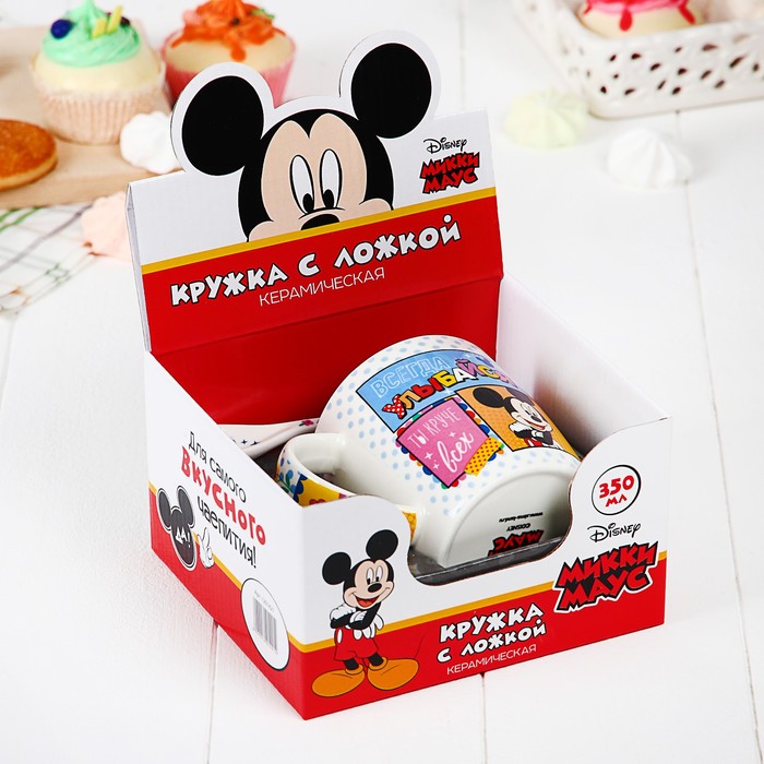 Набор кружка с ложкой "Улыбайся" Микки Маус, 350 мл