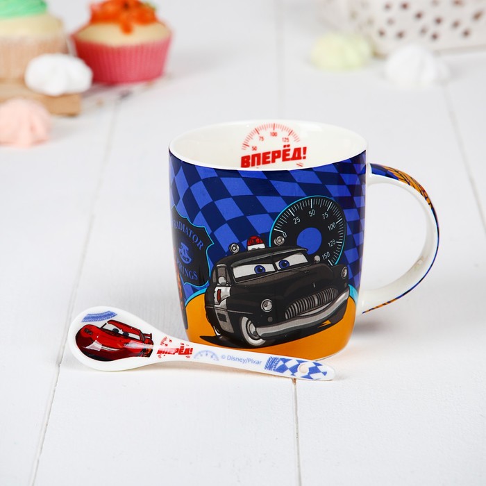 Набор кружка с ложкой "Ты яркий, смелый, крутой" Тачки, 350 мл