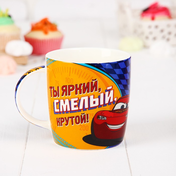 Набор кружка с ложкой "Ты яркий, смелый, крутой" Тачки, 350 мл